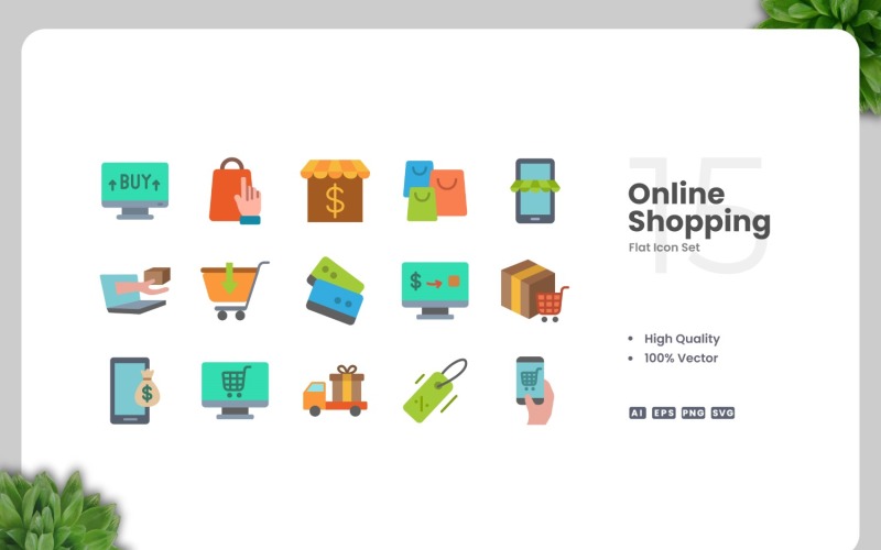 15 Online Shopping Flat Icons Set Icon Set
