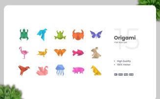 15 Origami Flat Icons Set