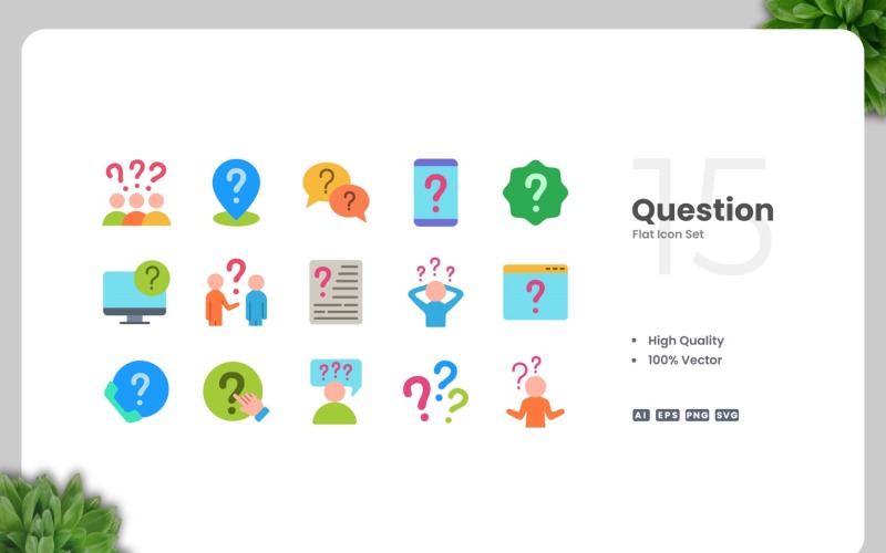 15 Question Flat Icons Set Icon Set