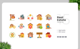 15 Real Estate Flat Icons Set