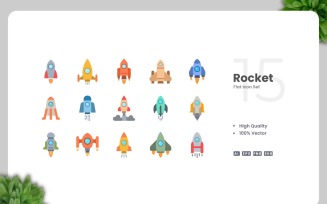 15 Rocket Flat Icons Collection