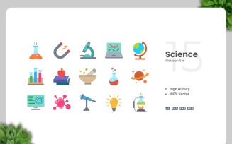 15 Science Flat Icons Set