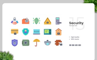15 Security Flat Icons Set