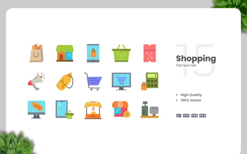 15 Shopping Flat Icons Set Icon Set
