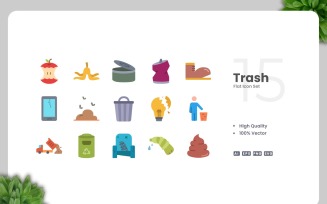 15 Trash Flat Icons Collection