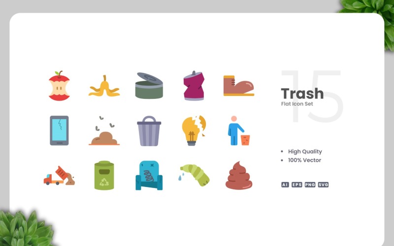 15 Trash Flat Icons Collection Icon Set