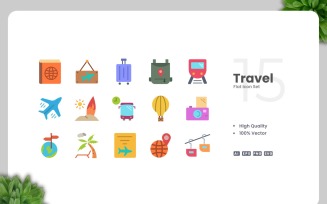 15 Travel Flat Icons Collection