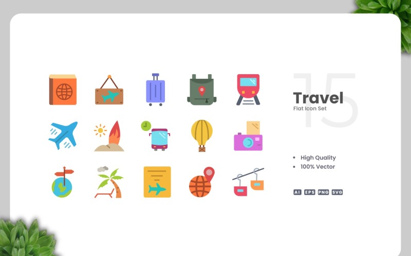 15 Travel Flat Icons Collection Icon Set