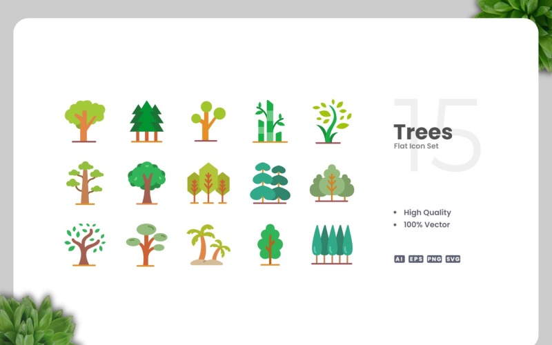 15 Trees Flat Icons Collection Icon Set
