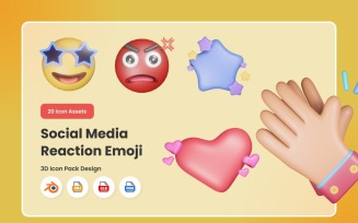 Social Media Reaction Emoji 3D Icon Pack