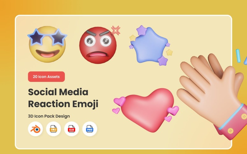 Social Media Reaction Emoji 3D Icon Pack Model