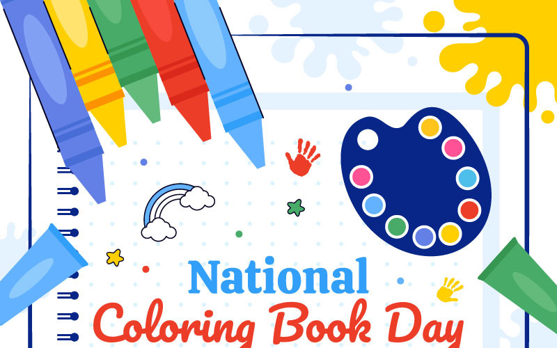 10 National Coloring Book Day Vector Illustration