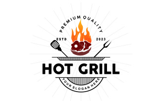 Barbeque Logo Hot Grill Design Vintage V2