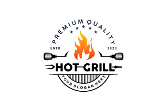 Barbeque Logo Hot Grill Design Vintage V3