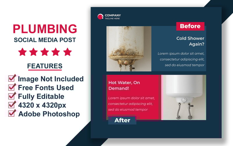Discount Plumbing Offer Social Media Post Template – Photoshop PSD Design