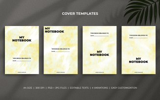 Editable A4 Notebook Cover Templates with Soft Pastel Yellow Minimal Watercolor Design