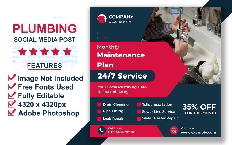 Emergency Plumbing Services Social Media Template – Bold & Professional Design