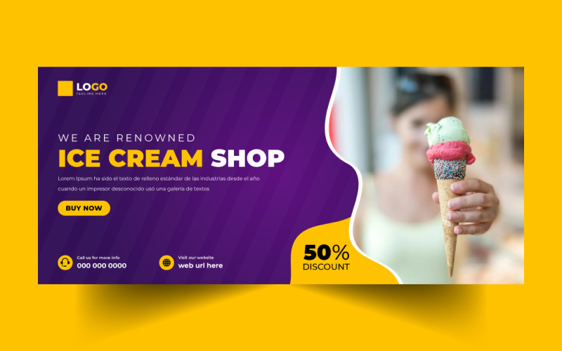 Free Ice Cream Shop Social Media Facebook Cover Banner Template
