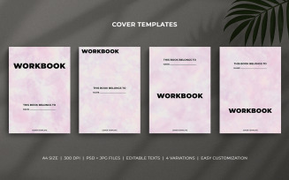 Minimal A4 Workbook Cover Templates – Editable Set with Soft Watercolor Grey & Mauve Design