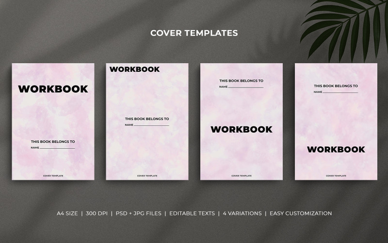 Minimal A4 Workbook Cover Templates – Editable Set with Soft Watercolor Grey & Mauve Design Corporate Identity