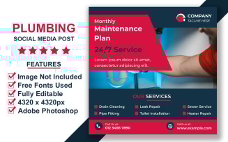 Modern Plumbing Service Social Media Post Template for Instagram and Facebook