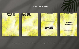 Savings Tracker Cover Templates with Editable Design in Yellow Watercolor Abstract Brush Style