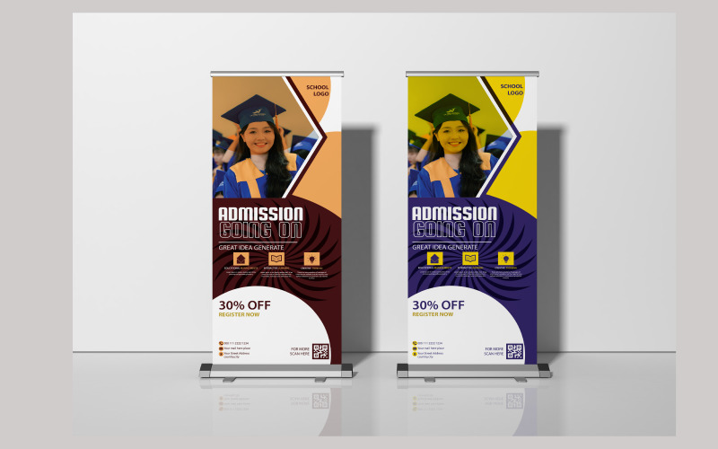 School Admission Roll up banner Design Template Corporate Identity