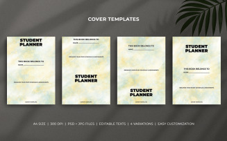 Student Planner Cover Templates in Yellow and Blue Watercolor Design - Editable A4 Minimal Layout
