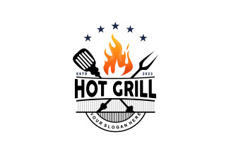 Barbeque Logo Hot Grill Design Vintage V5