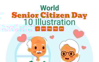 10 World Senior Citizen Day Vector Illustration