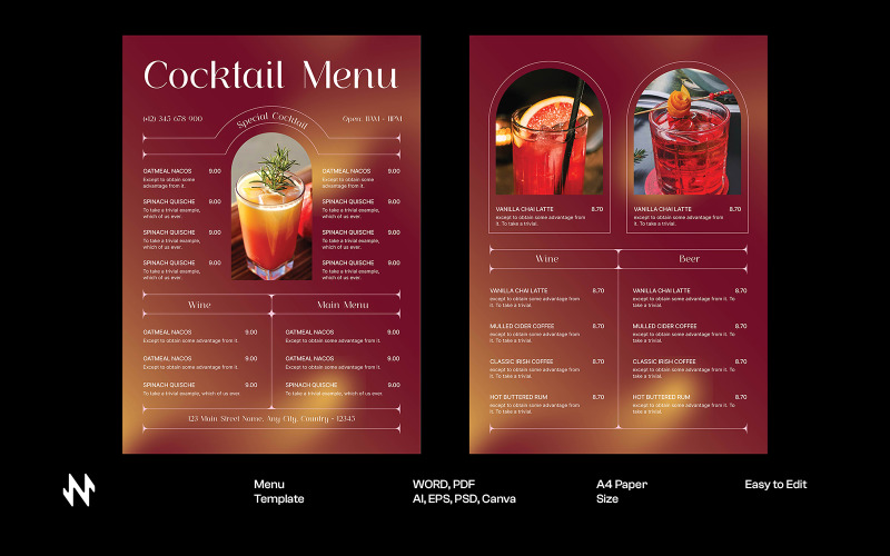 Red Cocktail Menu Template Corporate Identity
