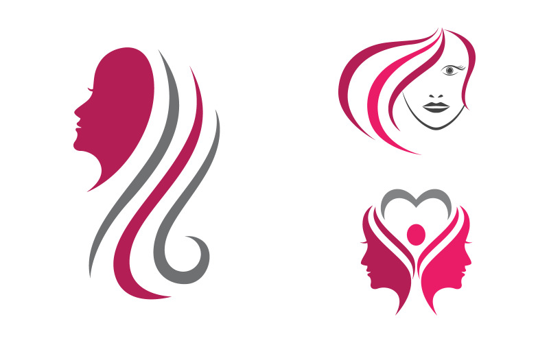 Beauty Hair Woman face character logo illustration v.18 Logo Template