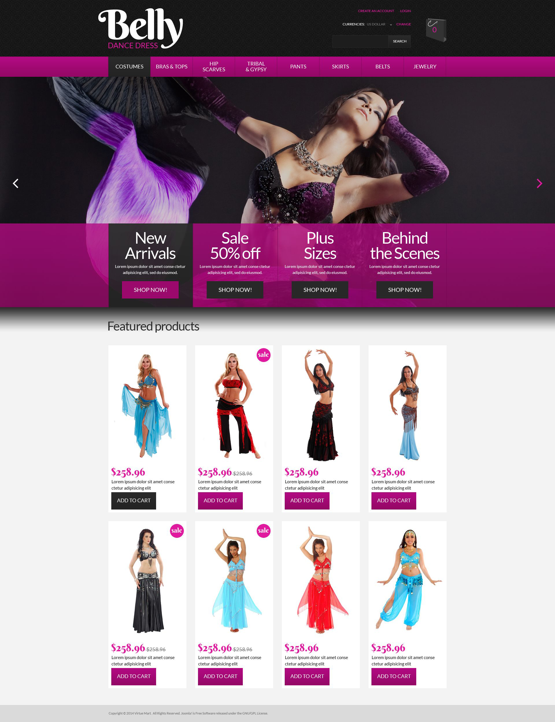 Tema VirtueMart #52767 "Belly Dance Dress Shop" - screenshot