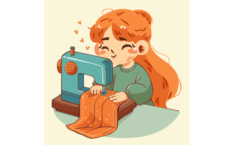 Illustration of a Sewing Girl