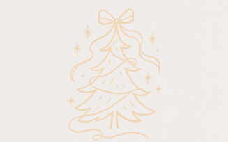 Elegant Ribbon Christmas Tree PNG, Minimalist Holiday Art Download, Hand Drawn Festive Tree PNG