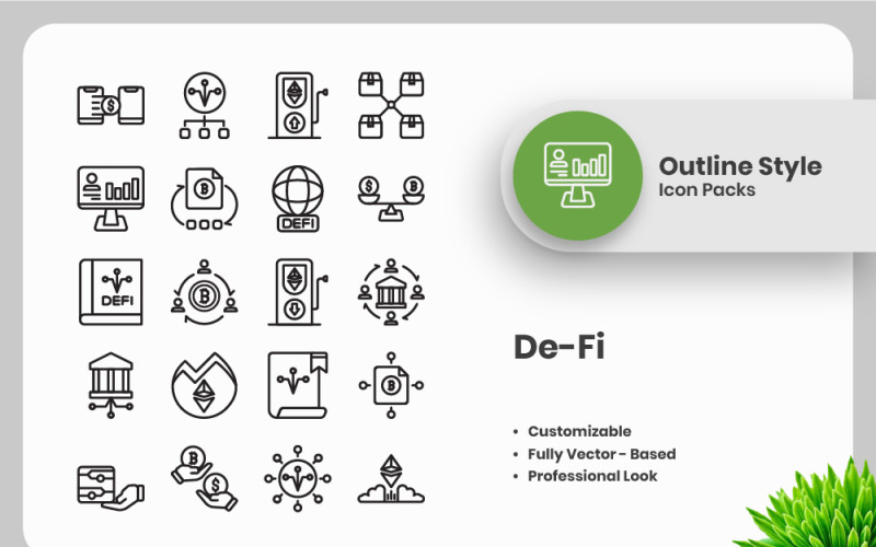 20 Set of De-Fi Outline Icon Collection Icon Set