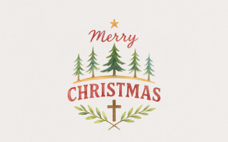 Merry Christmas Watercolor PNG, Christian Christmas Cross PNG, Holiday Digital Download, Christmas