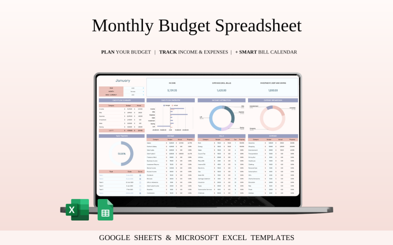 Monthly Budget Spreadsheet Template Excel and Google Sheets