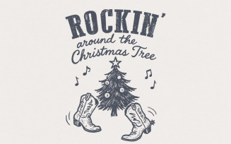 Rockin Around the Christmas Tree PNG, Retro Christmas, Western Holiday Shirt, Country Christmas