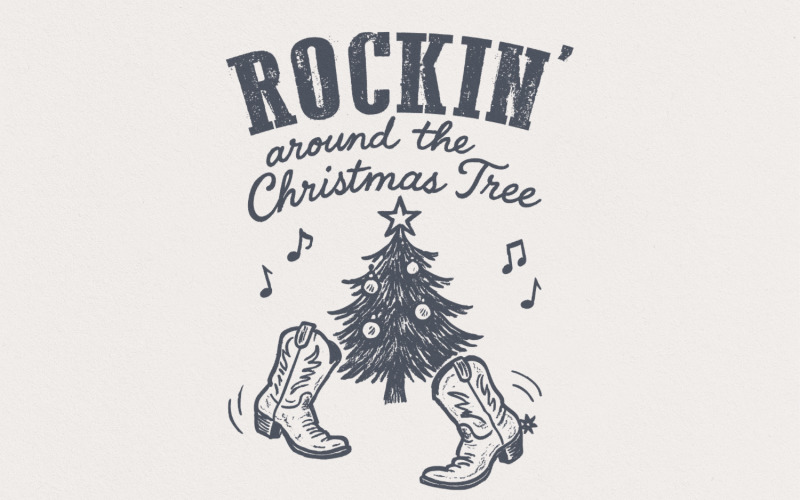 Rockin Around the Christmas Tree PNG, Retro Christmas, Western Holiday Shirt, Country Christmas Illustration