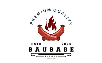 Sausage Logo Meat Fork and Sausage FoodV4