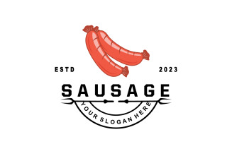Sausage Logo Meat Fork and Sausage FoodV5