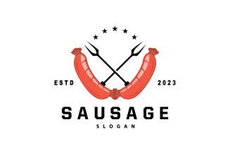 Sausage Logo Meat Fork and Sausage FoodV6
