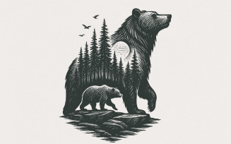 Bear Forest PNG Digital Download, Wilderness Wildlife PNG, Forest Bear Art for T-Shirt, Nature