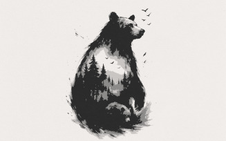 Bear Forest Wilderness PNG, Wildlife Nature Bear PNG, Adventure Mountain Art, Forest Animal