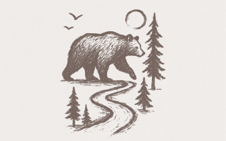 Bear In Forest Path PNG, Wilderness Animal PNG Download, Rustic Nature Bear Clipart For T Shirt,