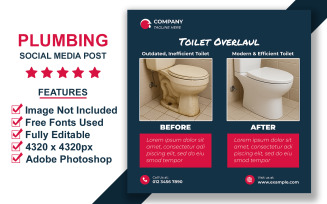 Before and After Plumbing Repair Service Social Media Post Design PSD – Editable for Marketing Use
