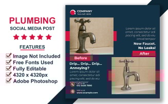 Before and After Plumbing Service Instagram Post PSD – Smart Object Editable Design Template