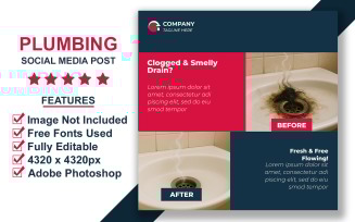 Before and After Plumbing Service Social Media Post Template PSD for Professional Visual Promotion