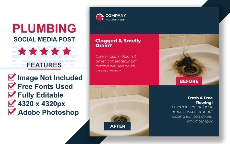 Before and After Plumbing Service Social Media Post Template PSD for Professional Visual Promotion